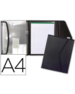 Carpeta liderpapel portadocumentos polipropileno con 5 bolsas y bloc de notas cierre de velcro din a4 negro