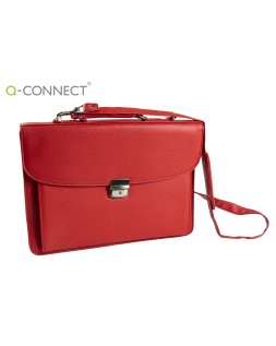 Cartera portadocumentos q-connect con correa cierre metalico y departamentos interiores color rojo 390x280