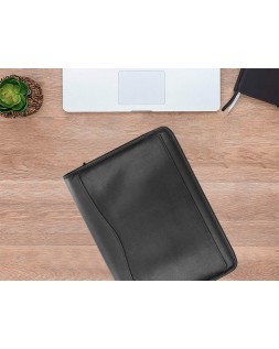 Carpeta portafolios q-connect cremallera con bolsa para movil y tarjetero color negro 260x355 mm