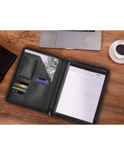 Carpeta portafolios q-connect cremallera con bolsa para movil y tarjetero color negro 260x355 mm