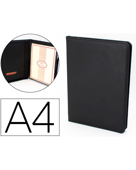 Carpeta portafolios q-connect artesania a4 similpiel negro cremallera y dptos. 332x262x30 mm fabricada en ubrique