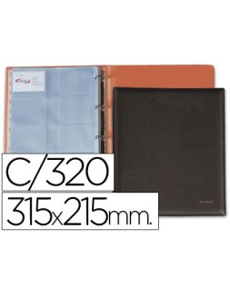 Tarjetero pardo folio 4 anillas similpiel negro para 320 tarjetas 320x275 mm