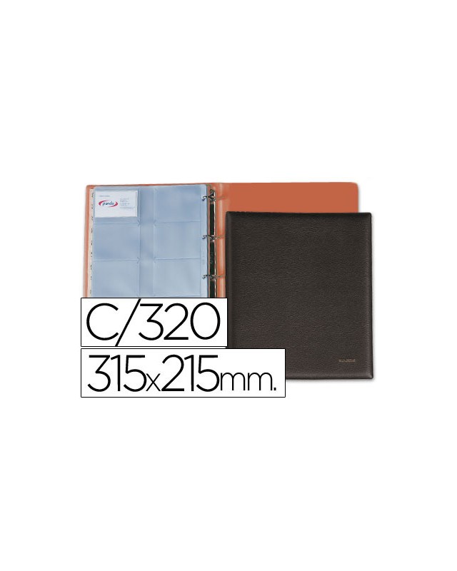 Tarjetero pardo folio 4 anillas similpiel negro para 320 tarjetas 320x275 mm