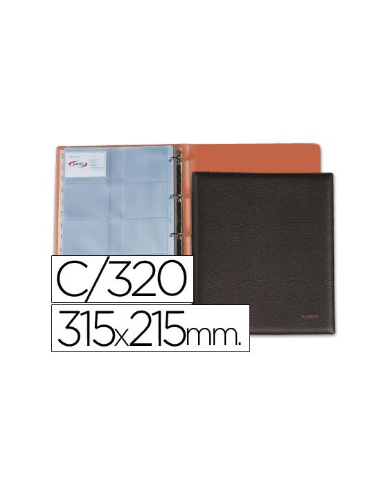 Tarjetero pardo folio 4 anillas similpiel negro para 320 tarjetas 320x275 mm