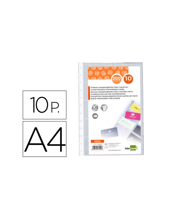 Recambio fundas liderpapel din a4 para tarjetero bolsa de 10 hojas capacidad 20 tarjetas por hoja