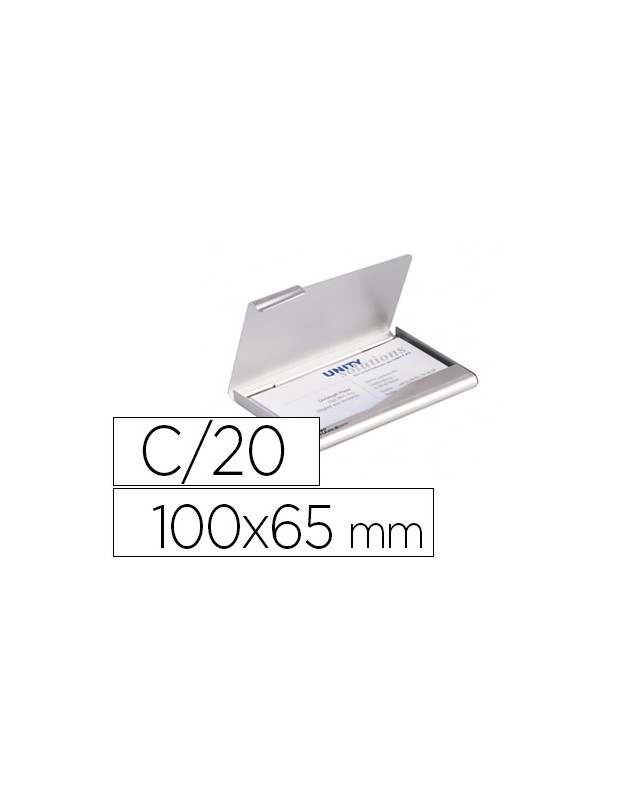 Tarjetero durable aluminio capacidad 20 tarjetas de visitas 55x90 mm color plata 100x65 mm