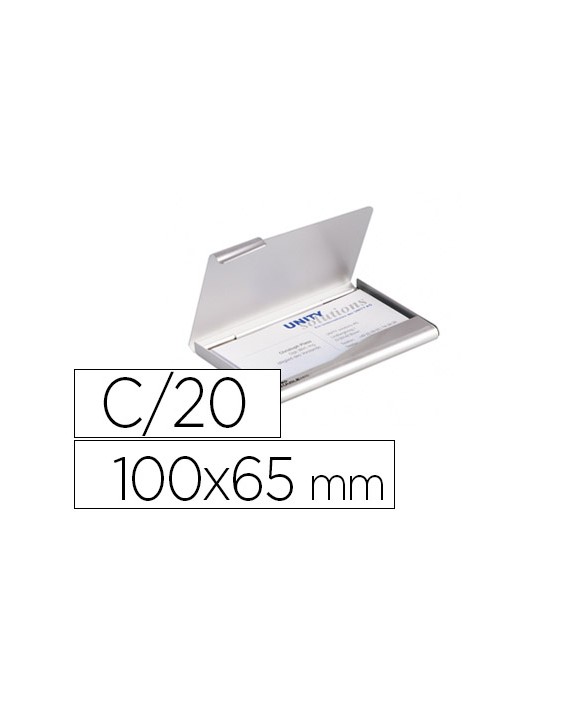 Tarjetero durable aluminio capacidad 20 tarjetas de visitas 55x90 mm color plata 100x65 mm