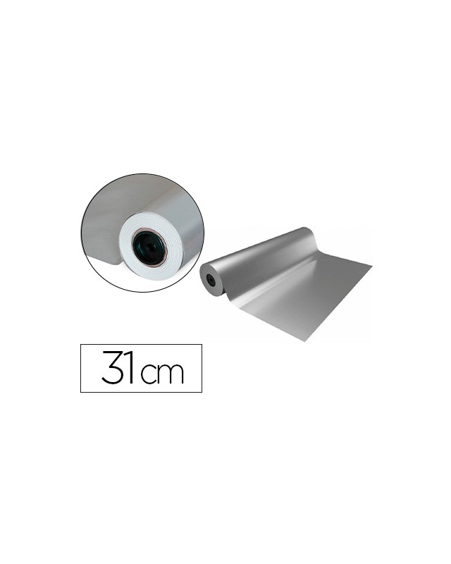 Papel de regalo basika metalizado plata bobina ancho 31 cm longitud 80 m