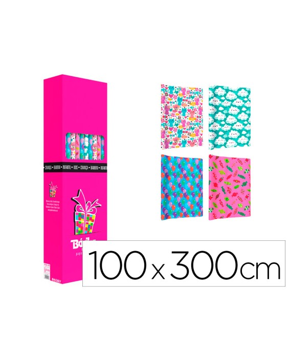 Papel de regalo basika infantil rollo ancho 1 m longitud 3 m diseños surtidos