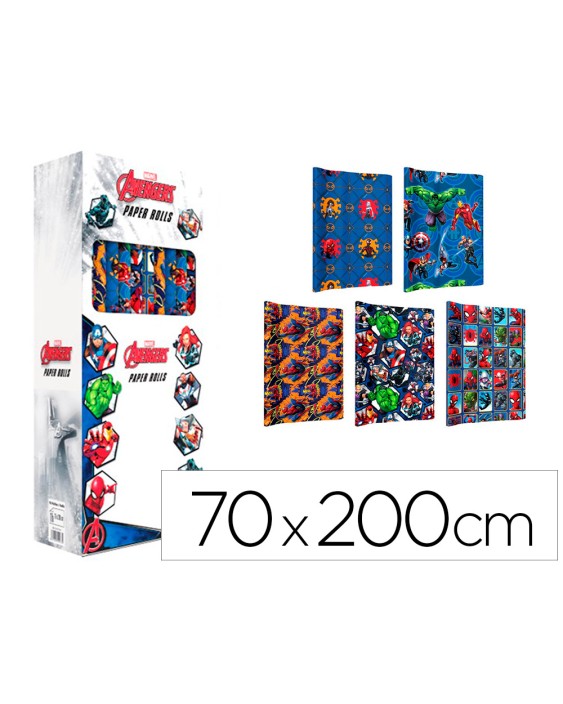 Papel de regalo basika marvel rollo ancho 70 cm longitud 2 m diseños surtidos