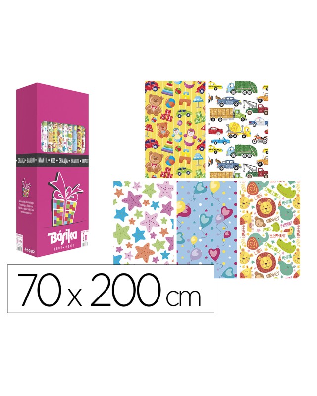 Papel de regalo basika infantil rollo ancho 70 cm longitud 2 m diseños surtidos gramaje 60 g