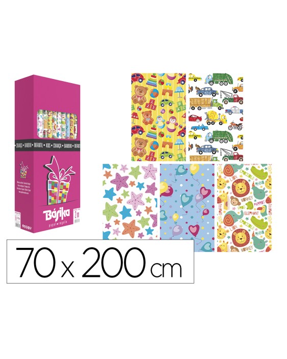 Papel de regalo basika infantil rollo ancho 70 cm longitud 2 m diseños surtidos gramaje 60 g