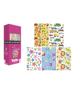Papel de regalo basika infantil rollo ancho 70 cm longitud 2 m diseños surtidos gramaje 60 g