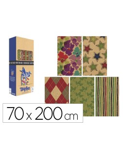 Papel de regalo basika kraft todo año rollo ancho 70 cm longitud 2 m diseños surtidos gramaje 50 g