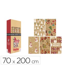 Papel de regalo basika kraft navidad rollo ancho 70 cm longitud 2 m diseños surtidos gramaje 50 g