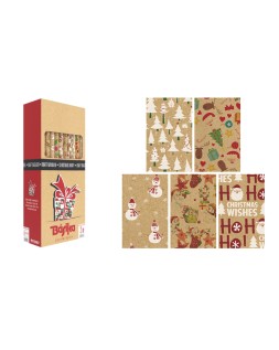 Papel de regalo basika kraft navidad rollo ancho 70 cm longitud 2 m diseños surtidos gramaje 50 g