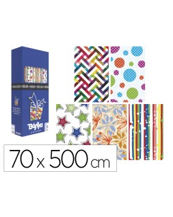 Papel de regalo basika todo año rollo ancho 70 cm longitud 5 m modelos surtidos gramaje 50 g
