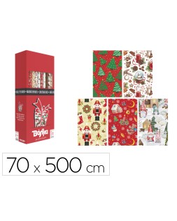Papel de regalo basika navidad rollo ancho 70 cm longitud 5 m diseños surtidos gramaje 50 g