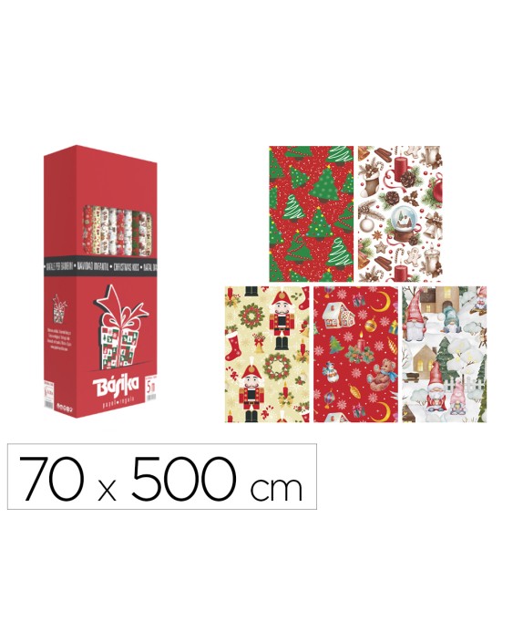 Papel de regalo basika navidad rollo ancho 70 cm longitud 5 m diseños surtidos gramaje 50 g
