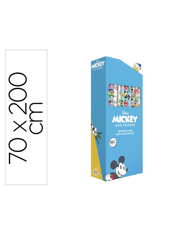 Papel de regalo basika disney mickey and friends rollo ancho 70 cm longitud 2 m diseños surtidos gramaje 60 g