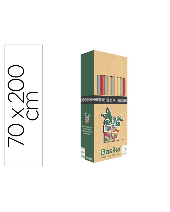 Papel de regalo basika kraft colores rollo ancho 70 cm longitud 2 m colores surtidos gramaje 50 g