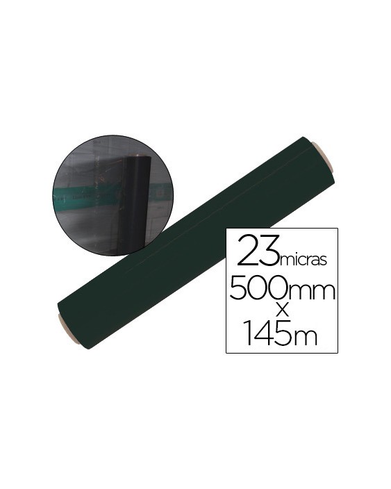 Film extensible q-connect manual ancho 500 mm largo 145 m espesor 23 micras negro