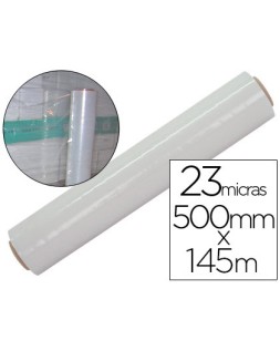 Film extensible q-connect manual ancho 500 mm largo 145 m espesor 23 micras transparente
