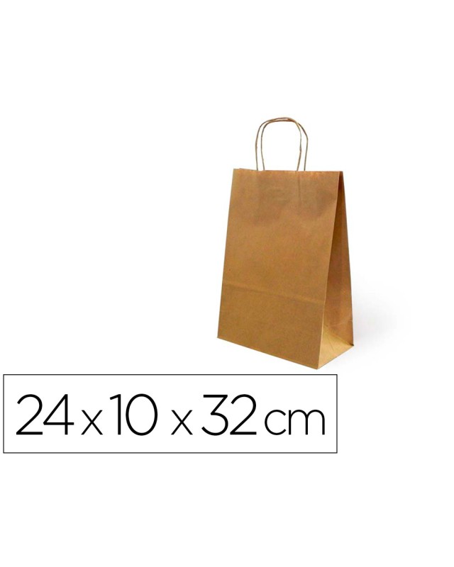 Bolsa kraft basika natural reciclado 90 gr asa retorcida tamaño "s" 240x100x320 mm