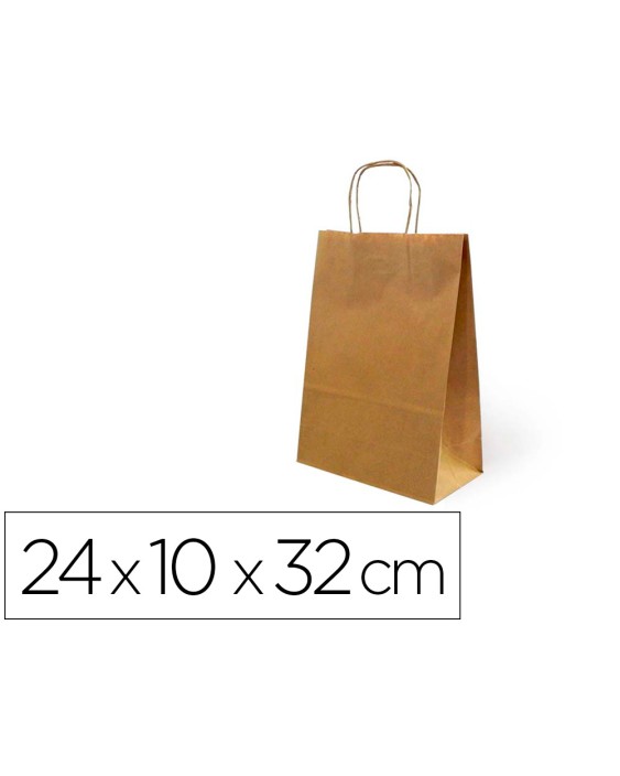Bolsa kraft basika natural reciclado 90 gr asa retorcida tamaño "s" 240x100x320 mm