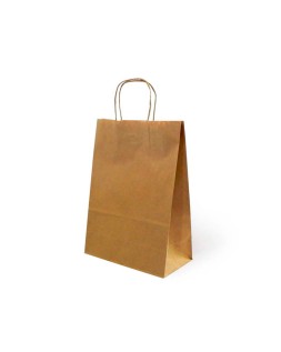 Bolsa kraft basika natural reciclado 90 gr asa retorcida tamaño "s" 240x100x320 mm