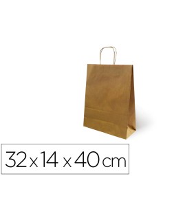 Bolsa kraft basika natural reciclado 90 gr asa retorcida tamaño "l" 320x140x400 mm