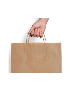 Bolsa kraft basika natural reciclado 90 gr asa retorcida tamaño "l" 320x140x400 mm