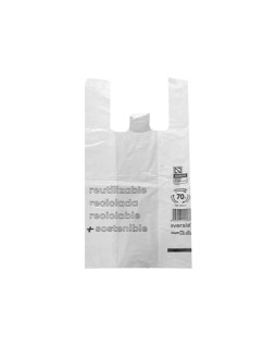 Bolsa camiseta reciclada 70% blanca 50 mc 30x40 cm apta legislacion de bolsas 2021