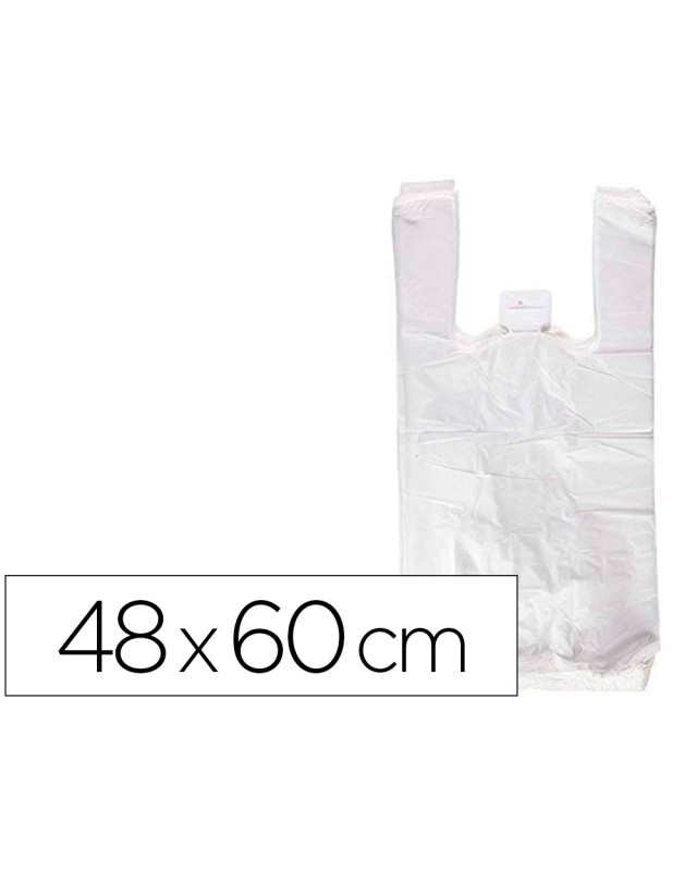 Bolsa camiseta reciclada 70% blanca 50 mc 48x60 cm apta legislacion de bolsas 2021