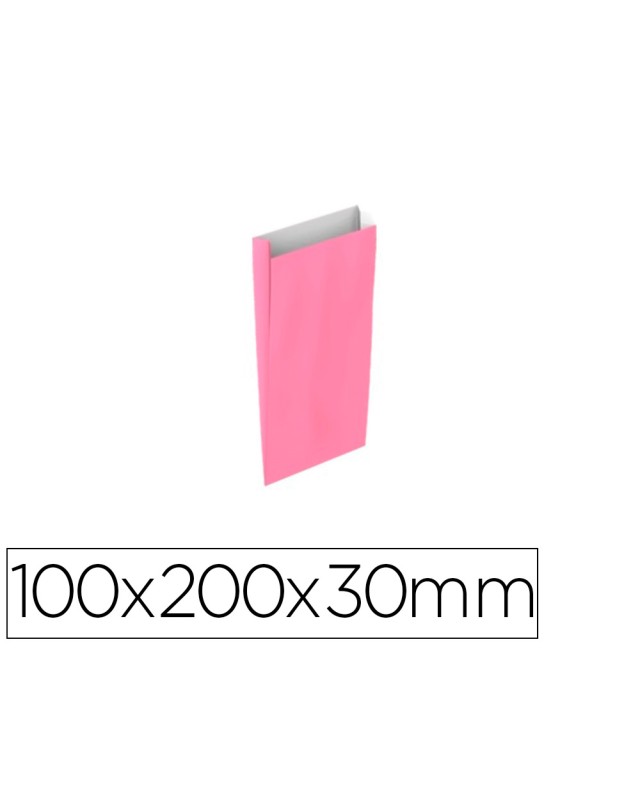 Sobre papel basika celulosa rosa con fuelle xxs 100x200x30 mm paquete de 25 unidades