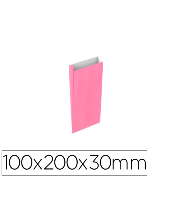 Sobre papel basika celulosa rosa con fuelle xxs 100x200x30 mm paquete de 25 unidades