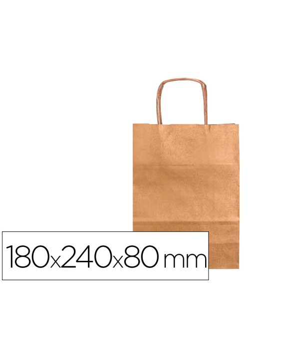 Bolsa papel q-connect kraft natural liso xs con asa retorcida 180x240x80 mm