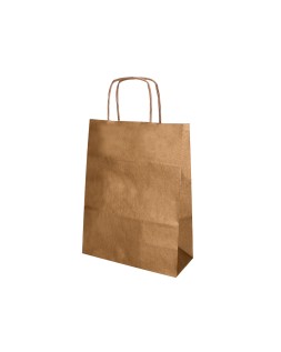Bolsa papel q-connect kraft natural liso xs con asa retorcida 180x240x80 mm