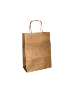 Bolsa papel q-connect kraft natural liso xs con asa retorcida 180x240x80 mm