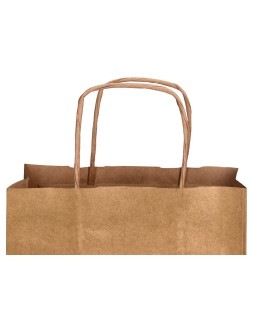 Bolsa papel q-connect kraft natural liso xs con asa retorcida 180x240x80 mm