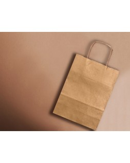 Bolsa papel q-connect kraft natural liso xs con asa retorcida 180x240x80 mm