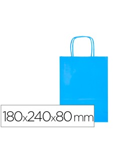 Bolsa papel q-connect celulosa celeste xs con asa retorcida 180x240x80 mm