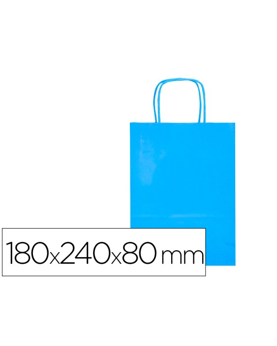 Bolsa papel q-connect celulosa celeste xs con asa retorcida 180x240x80 mm
