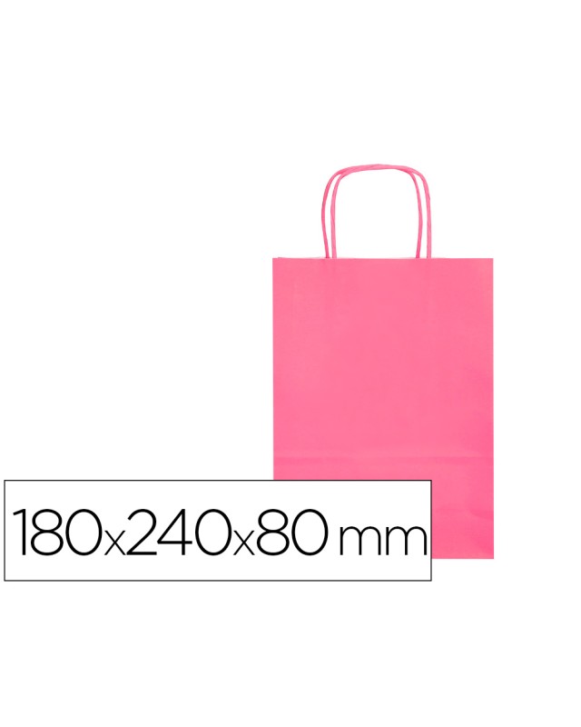Bolsa papel q-connect celulosa rosa xs con asa retorcida 180x240x80 mm