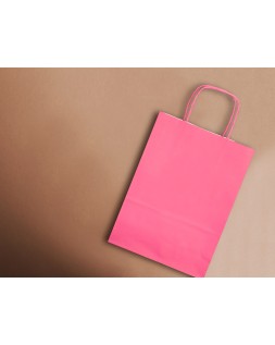 Bolsa papel q-connect celulosa rosa xs con asa retorcida 180x240x80 mm