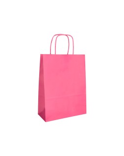 Bolsa papel q-connect celulosa rosa m con asa retorcida 270x370x120 mm