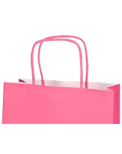 Bolsa papel q-connect celulosa rosa m con asa retorcida 270x370x120 mm