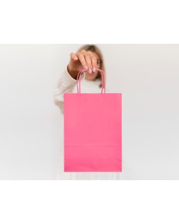Bolsa papel q-connect celulosa rosa m con asa retorcida 270x370x120 mm