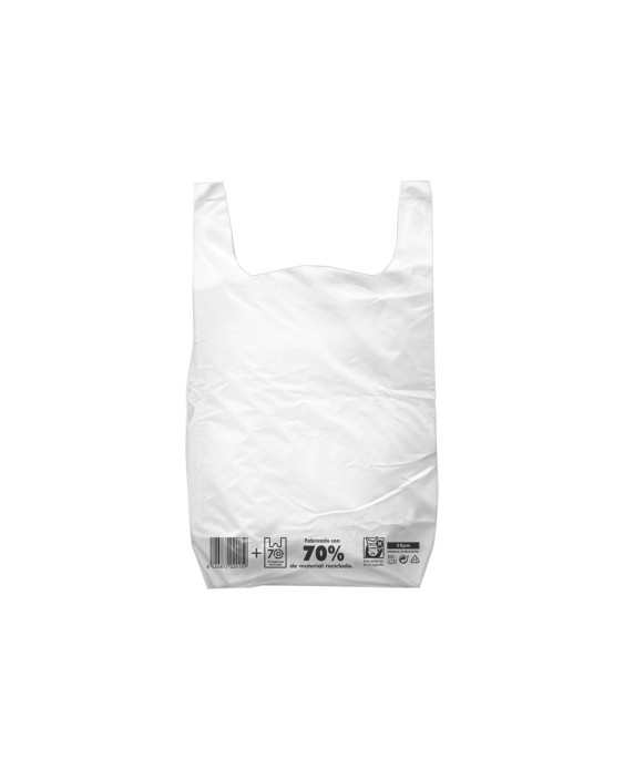 Bolsa camiseta reciclada 70% blanca 30x40 cm reutilizable 1 kg paquete de 90 unidades