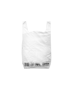 Bolsa camiseta reciclada 70% blanca 42x53 cm reutilizable 1 kg paquete de 55 unidades